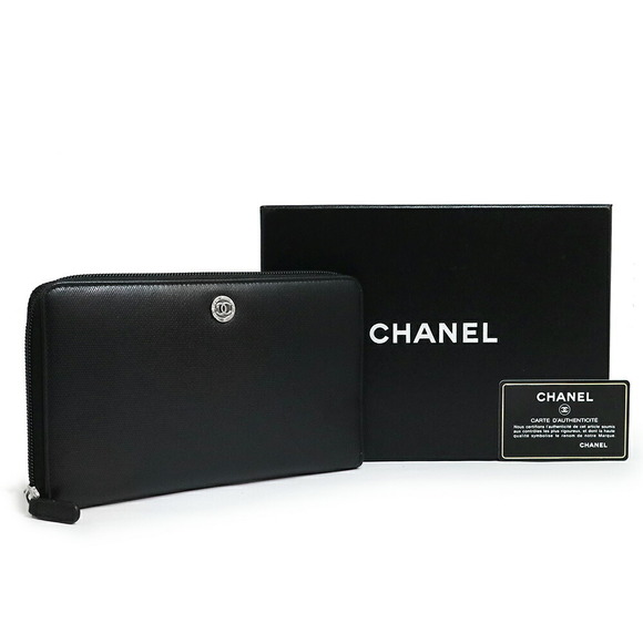 Chanel Coco Button Organizer Large Long Wallet Calf Leather Black - Picture 2 of 12